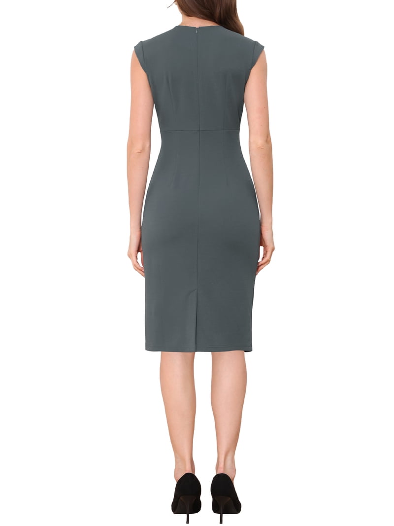 slim fit dress slacks Tahari Arthur S. Levine Gray Sleeveless Sheath Dress