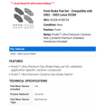 thumbnail image 2 of Front Brake Pad Set - Compatible with 2002 - 2003 ES300, 2 of 2