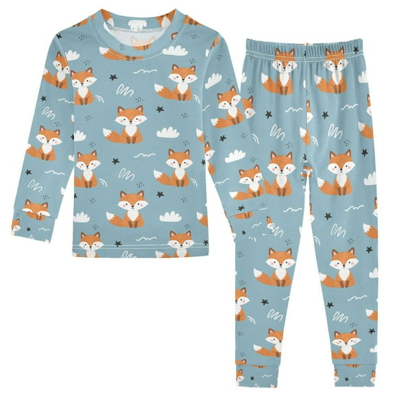 joogoo Cartoon Fox 2 Piece Long Sleeve Tee and Pants Cotton Pajama Set 5Y
