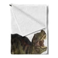 thumbnail image 2 of Dinosaur Soft Flannel Fleece Throw Blanket, Tyrannosaurus Dinosaur Illustration Prehistoric Nature Wildlife Reptilian, Cozy Plush for Indoor and Outdoor Use, 50" x 70", Army Green Black, by Ambesonne, 2 of 5