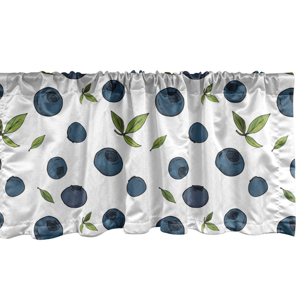 Fruit Window Valance, Rhythmic Blueberries on Plain Background, Curtain