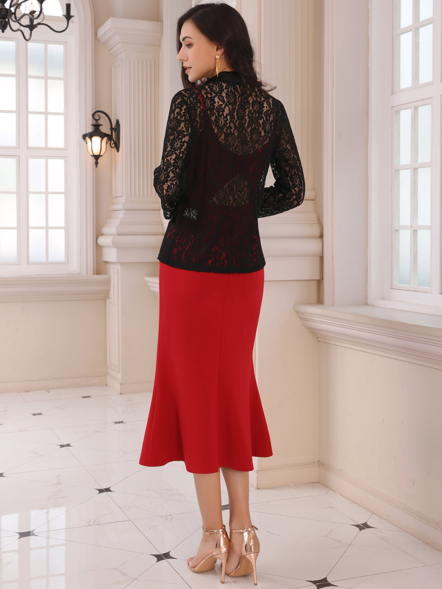DARING DIVA Women's Lace Cocktail Lapel Collar One Button Dressy Blazers M Black