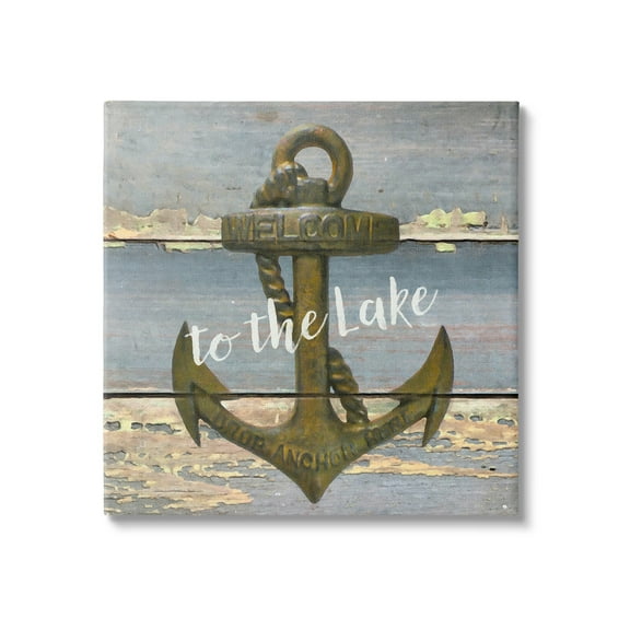 Stupell Industries Rustic Welcome Anchor Nature Painting Gallery Wrapped Canvas Art Print Wall Art, 17 x 17