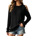 thumbnail image 2 of ClodeEU Women's Crew Neck Cutout Cold Shoulder Cable Knit Long Sleeve Sweater Top,Casual Loose Blouse Black,Women's Plus L, 2 of 6