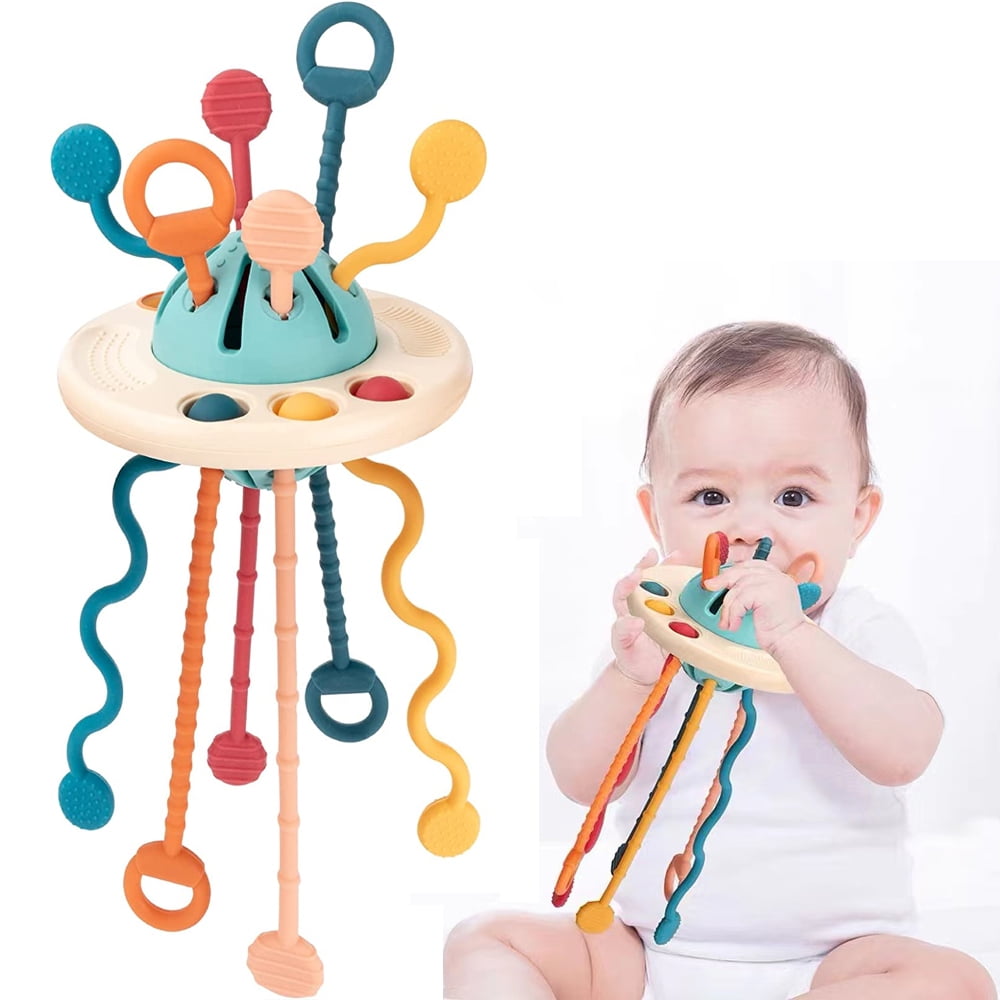 Montessori UFO Silicone Pulling Toy, Pull String Interactive Toys