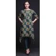 thumbnail image 4 of Bimba Blue Leaves & Peony Floral Printed Asymmetrical Kurti Tops For Women Indian Summer Dress Tunic X-Large, 4 of 6
