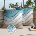thumbnail image 3 of Turquoise Brown Outdoor Pillow Covers 18x18 Set of 2,Waterproof Patio Throw Pillowcase Protectors,Teal White Geometric Gradient Stripes Decorative Pillow Shams Cushion Covers for Seat Bed Couch Sofa, 3 of 8