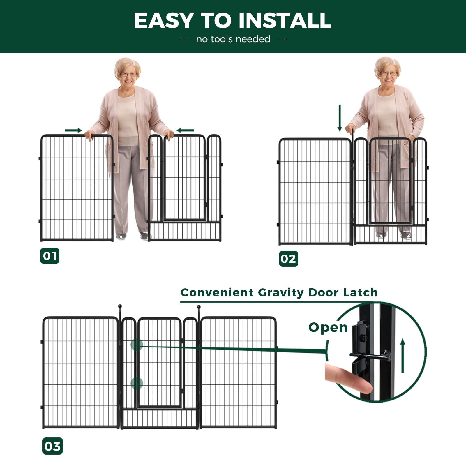Dog Playpen Indoor/Outdoor,Pet Play Pen, Stress-Free and Safe Play,Portable Metal Pet Exercise Pen for Rv Camping Garden Yard, Wide Door Low Threshold, Quick Install