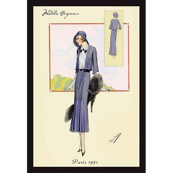 Stylish Blue Suit with Stole-Fine Art Canvas Print (20" x 30")