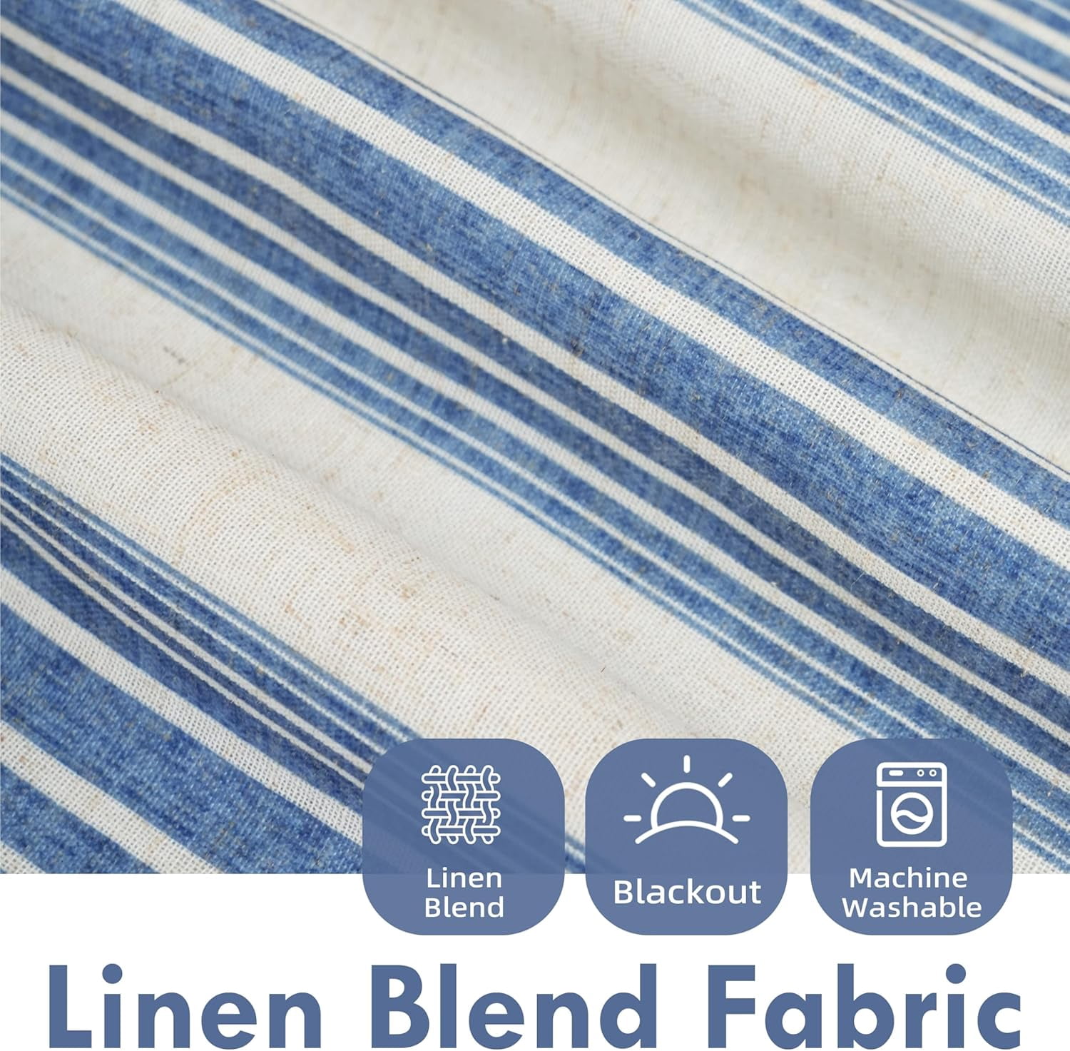 DriftAway Chris Vertical Striped Pattern Linen Blend Lined Thermal Insulated Blackout and Room Darkening Rod Pocket Back Tab Linen Curtains for Farmhouse Printed 2 Panel 52 Inch by 72 Inch Jean Navy