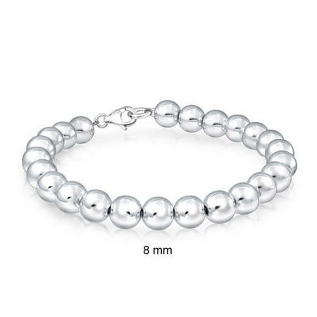Simple Beaded Bracelets - Simple Basic Round Stackable 925 Sterling Silver Bead Ball Strand Bracelet For Women For Teen 8MM