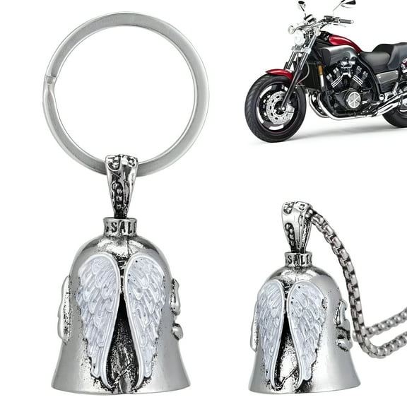 DESIGNICE Motorcycle Guardian Angel Wings Lucky Bell Keychain Good Luck Talisman