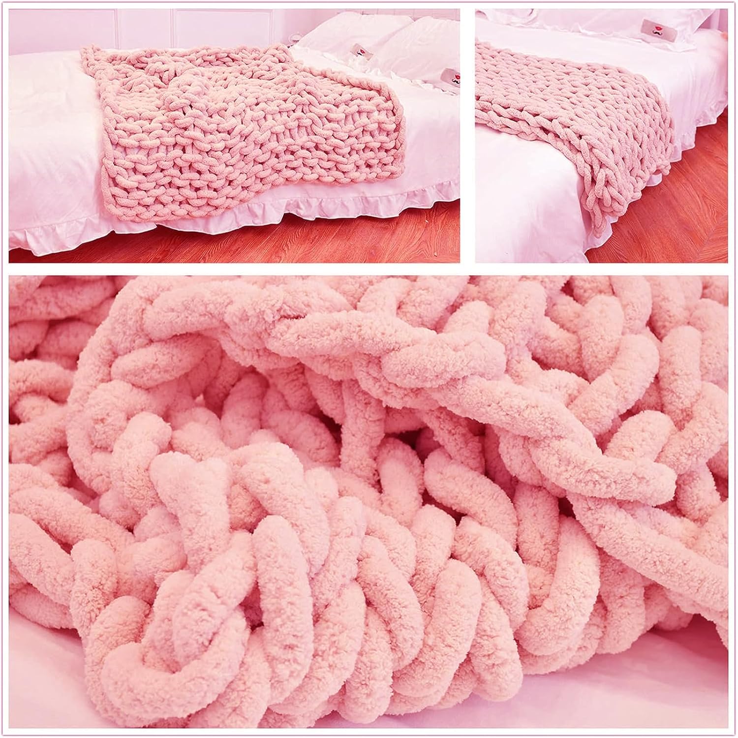 Chunky Knit Blanket Throw Hand Knit Chenille Throw Blanket for Sofa & Home Decor, Soft and Cozy Knitted Throw Blankets