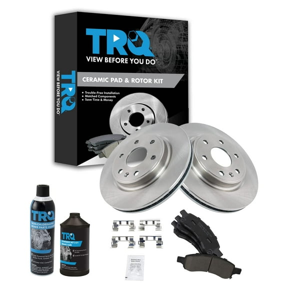 TRQ Rotor & Premium Ceramic Brake Pad Front Kit w/Chemicals for Acadia Traverse BKA17305