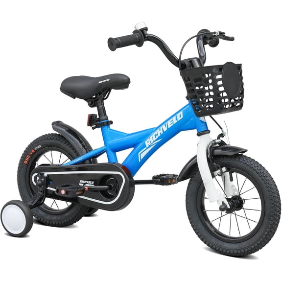 Kids Bike 12 Inch for Boys Girls, BMX Style Kids' Bicycle with Removable Training Wheels and Basket, Coaster Brake Toddlers Children's Bicycle Gift for Boys Girls 2-4 Years Old, Blue