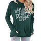 thumbnail image 4 of Jersey de cuello redondo para mujer, jersey de manga larga transpirable con patrón de alfabeto, Tops para mujer con bolsillo para uso diario, verde oscuro XL, 4 of 6