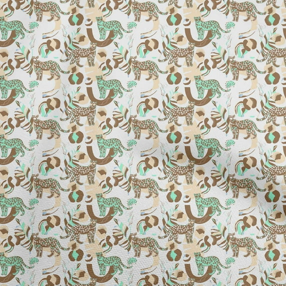 oneOoneRayonBeigeFabricTropicalAbstractLeafWithAnimalFabricForSewingPrintedCraftFabricByTheYard56InchWide