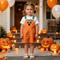 thumbnail image 2 of Girls Halloween Romper Jumpsuit Pumpkin Print Overalls Toddler Piece Outfit Long Sleeve Playsuit With Pockets, 2 of 5