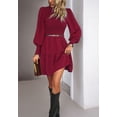 thumbnail image 4 of Solid Color Jewel Neck Shirred Dress for Women Above Knee Length Burgundy Large, 4 of 5