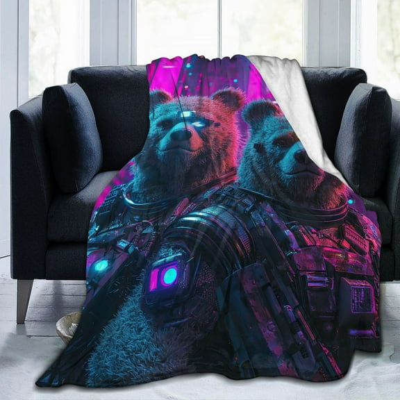 Punk Bear Throw Blanket Ultra Soft Cozy Decorative Flannel Blankets for Home Bed Couch Chair Travel 50x40