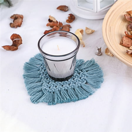 

jiaroswwei Coaster Hand-woven Insulated Bohemian Style Love Heart Shaped Tassel Cup Pad for Home