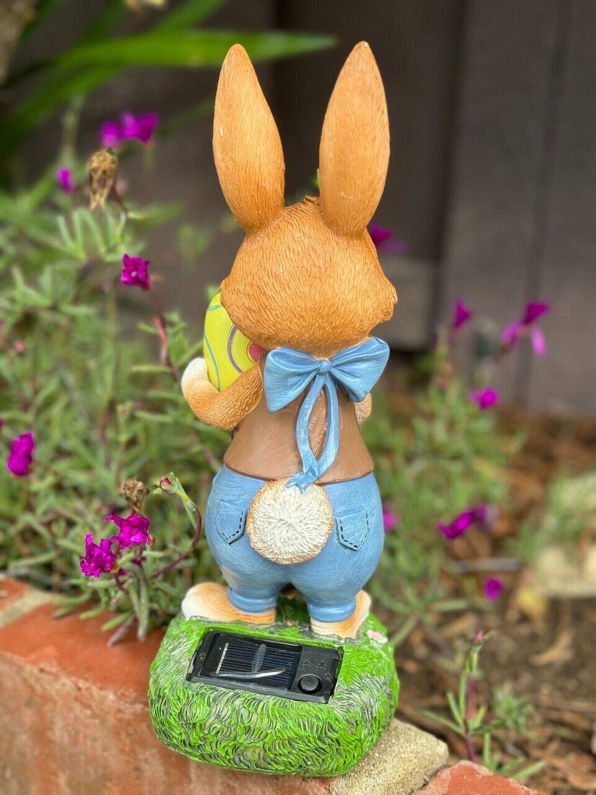 Solar Easter Bunny Figurine Resin Easter Rabbit Statue Outdoor Garden Decor Indoor Bunny Sculpture