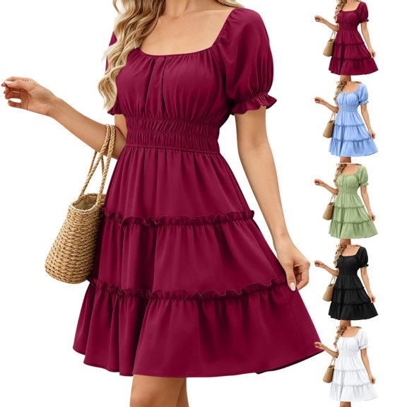 Summer Fashion Womens Dresses Plus Size Sexy Solid Color Fold Sleeveless V-Neck Dress Yellow L