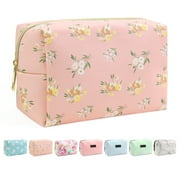 MAANGE Travel Cosmetic Bag Makeup Pouch PU Leather Portable Versatile Zipper Pouch For Women (Pink)