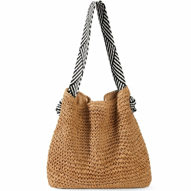 Bolso de playa de paja Fauson Summer para mujer, bolsos de hombro