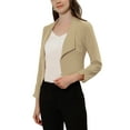 thumbnail image 4 of DARING DIVA Women's Notched Lapel Ruched Sleeve Crop Blazer XS Khaki, 4 of 6