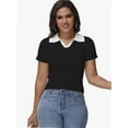 thumbnail image 3 of Women's Summer Short Sleeve Shirt V-Neck Collar Pullover Tops Lightweight Knit Polo Shirt, 3 of 4