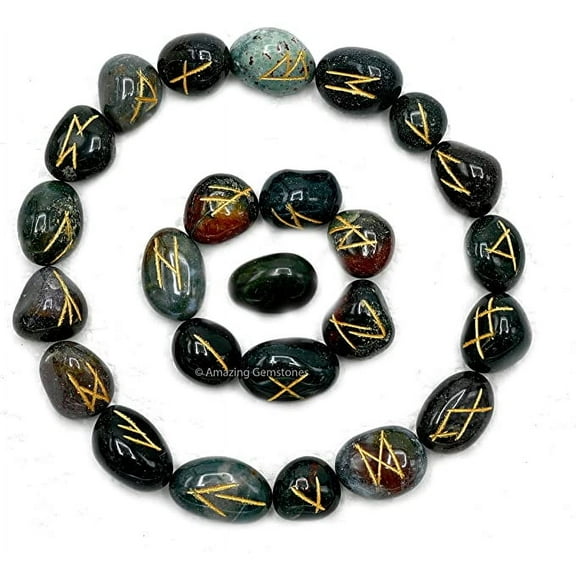 Bloodstone Crystal Runes Stone Set Elder Futhark