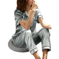 thumbnail image 3 of Yolossia Plus Size Womens Short Sleeve Nightshirt Pants Loungewear Sleepwear Satin Silk Pajamas, 3 of 3
