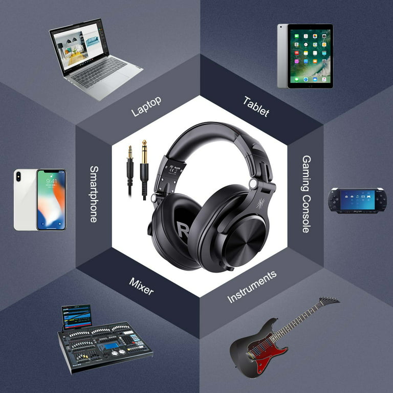 auriculares bluetooth Oneodio Fusion A70-X, Hi-Res Audio Over Ear cascos  inalámbricos Bluetooth 5.2 con microfono para movil monitores de estudio  auriculares con cable para DJ musica 72H