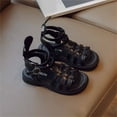thumbnail image 2 of AJTQTH Kids Gradiator Sandals Girls Open Toe Doble Straps Buckles High Top Sandals Low Heel Soft Soled Shoes Summer Walking Hiking Sport Shoes Black 10-11, 2 of 6
