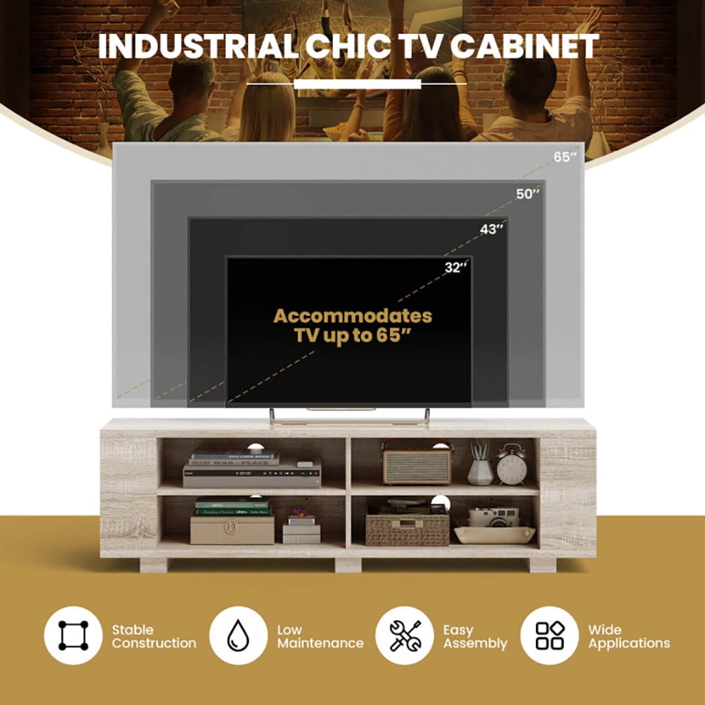 Finihen TV Stand, TV Cabinet, 59 Inch Console Storage Entertainment Media Wood TV Stand, Media Entertainment Center with Storage, for Living Room, Bedroom, Oak