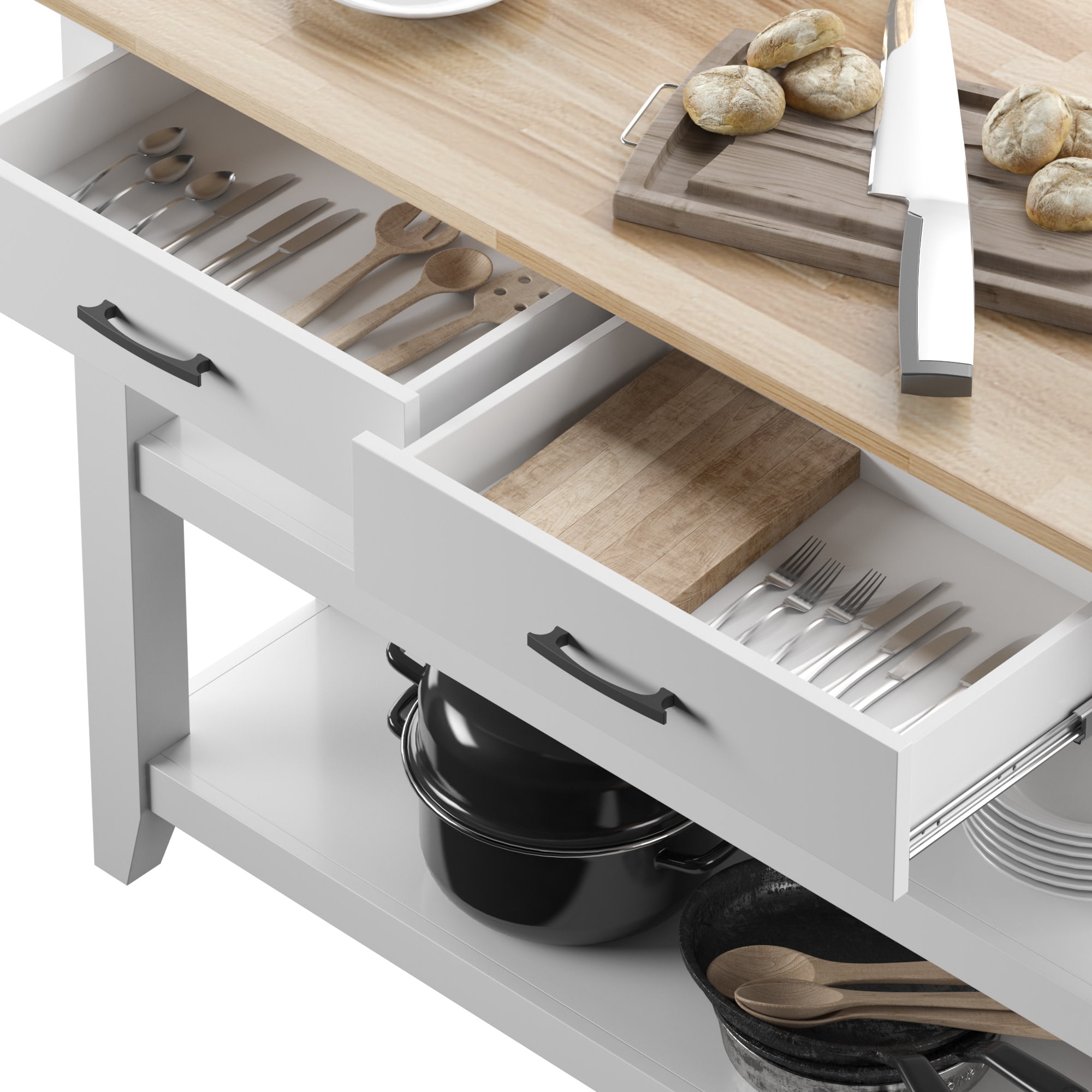 Twin Star Home 48" Modern Farmhouse Kitchen Island, White