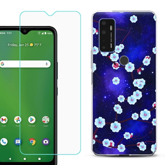 Shockproof Bumper Phone Case for AT&T Radiant Max 5G / Fusion 5G, with Tempered Glass Screen Protector, by OneToughShield ® - Blossom Stars