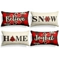 thumbnail image 1 of AVOIN colorlife Buffalo Plaid Believe Joyful Christmas Pillow Covers, 12 x 20 inch Rectangle Winter Red Holiday Cushion Case Farmhouse Style Decoration for Sofa Couch Set of 4, 1 of 7