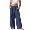 thumbnail image 1 of Plus Size Pants, Linen Drawstring Pants with Pockets, Solid Loose Casual Joggers, Breathable Summer Wide Leg Trousers, 1 of 9