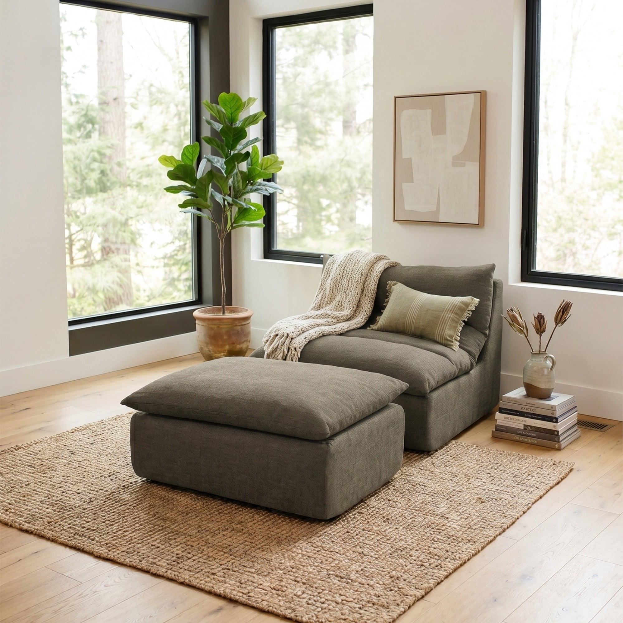 Big Joe Driftscape Indoor Chaise Lounge Chair with Ottoman, Misty Gray