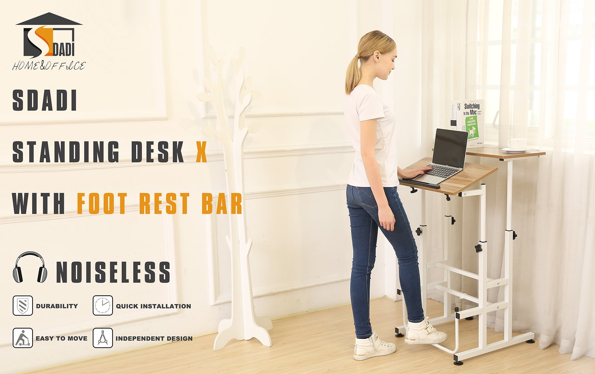 SDADI L101XWFDT Adjustable Height Mobile Standing Office Computer Desk