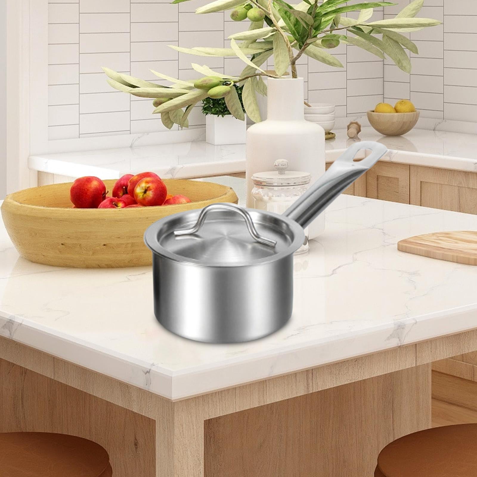 Stainless Steel Cooking Pot Sauce Pan with Lid Ergonomic Handle Noodles Multipurpose Milk Pot Induction Pot for Hotel Teahouse Restaurants 1.9L, Size