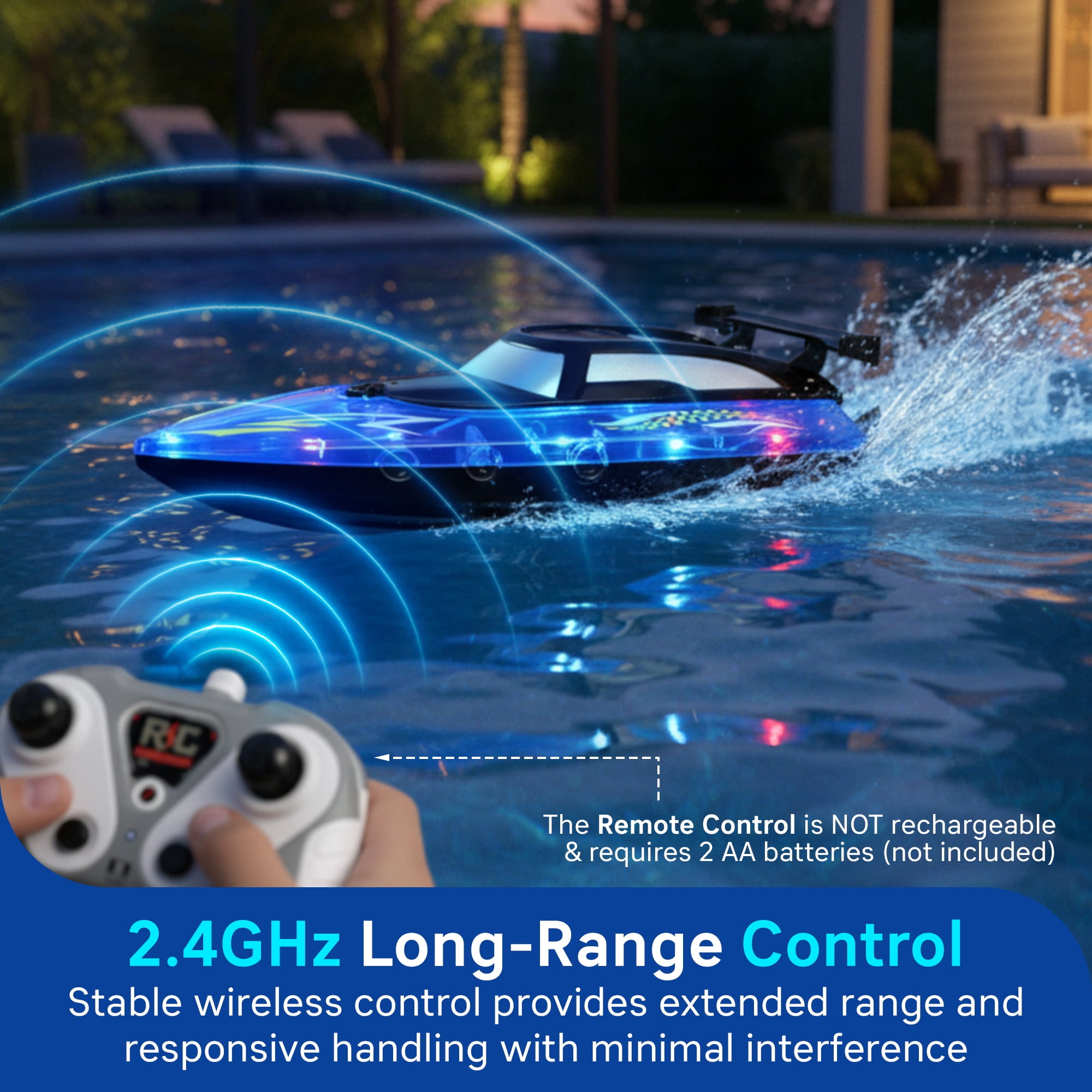 Merkury Innovations HGLO 13 in RC Boat, LED, Remote-Controlled, 1 pack