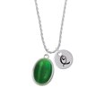 thumbnail image 2 of Delight Jewelry Silvertone Oval - Imitation Cat's Eye - Green - Silvertone Script Initial Disc - Q - Charm Necklace, 20"+3", 2 of 4