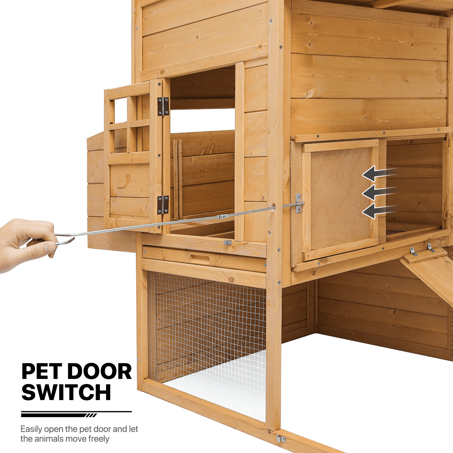 MoNiBloom Outdoor Chicken Coop with Nesting Box, Outdoor Hen Run House with Slide-Out Tray and Sliding Door, Weatherproof Poultry Cage, Rabbit Hutch, Wood Duck House (Natural)