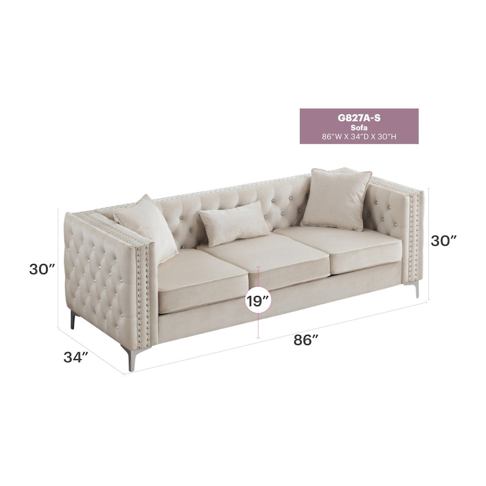 Glory Furniture Paige Sofa in Ivory Color