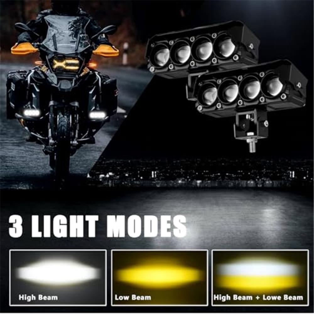 Motorcycle Fog Lights, 35W 4200LM Dual Color White Amber Driving Auxiliary Pod Light,2 pcs LED Light Bar for Motorbike SUV ATV Truck Boat Tractor Forklift
