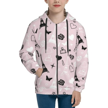 

Hoodies for Women Eiffel Tower fashion Long Sleeve Sweatshirt Drawstring Zip Up Hoodie with Pockets Teen Girl Clothes