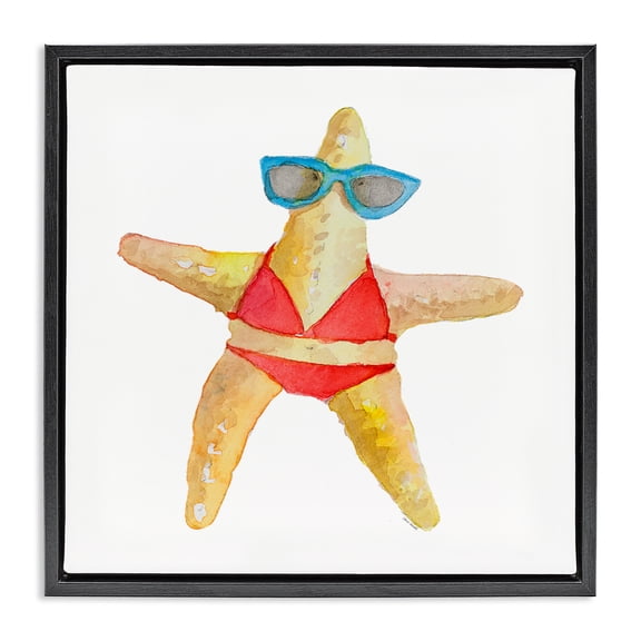 Stupell Industries Coastal Fun Swimsuit Starfish Black Floating Frame Canvas Art, 18 x 18, by Lanie Loreth